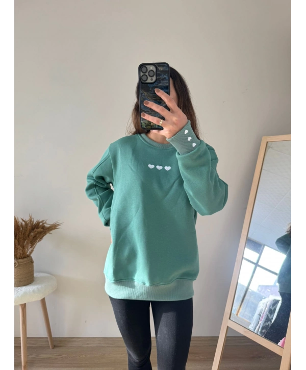 KALP NAKIŞLI SWEAT YEŞİL