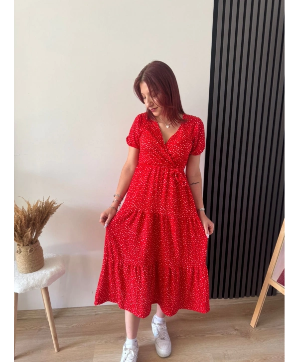 KIRMIZI BENEKLİ ELBİSE