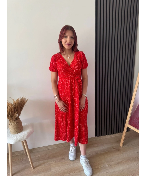 KIRMIZI BENEKLİ ELBİSE