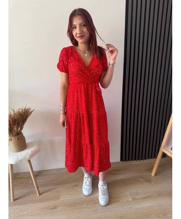 KIRMIZI BENEKLİ ELBİSE