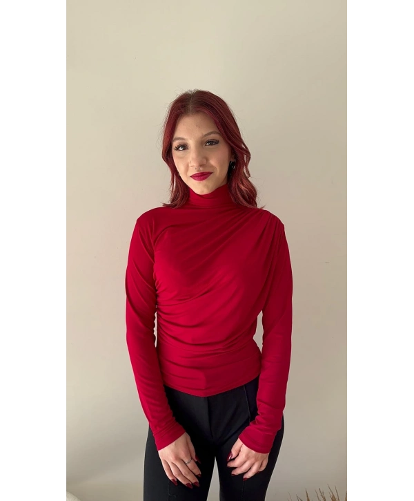 KIRMIZI DİK YAKA SANDY BLUZ