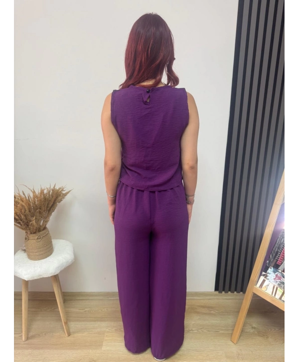 MOR GENİŞ PAÇA PANTOLONLU TAKIM
