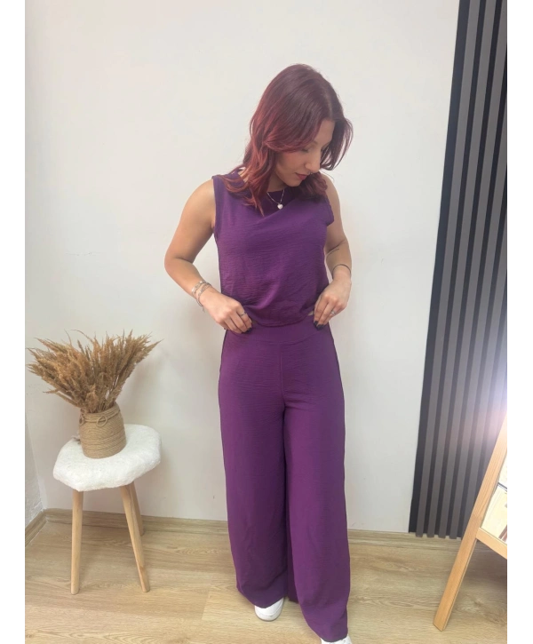MOR GENİŞ PAÇA PANTOLONLU TAKIM