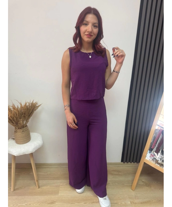 MOR GENİŞ PAÇA PANTOLONLU TAKIM