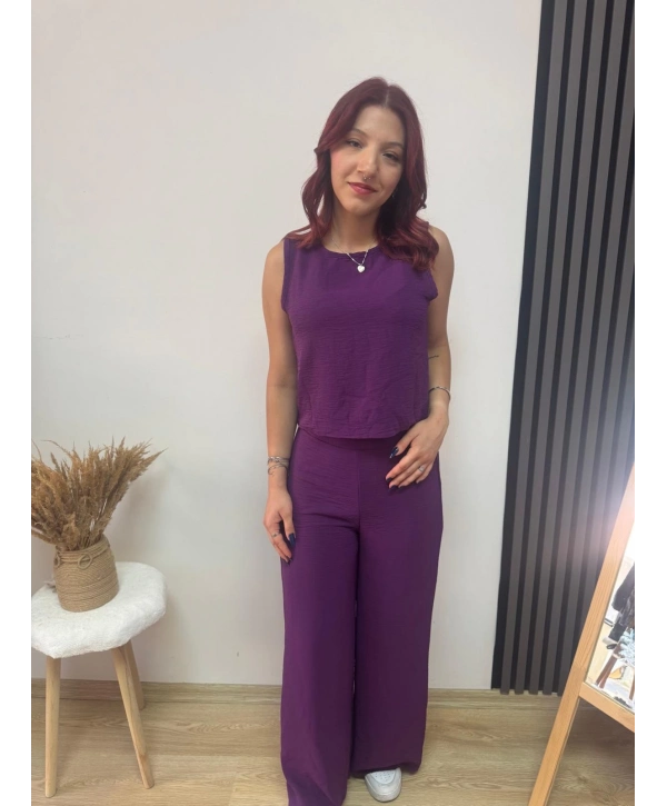 MOR GENİŞ PAÇA PANTOLONLU TAKIM
