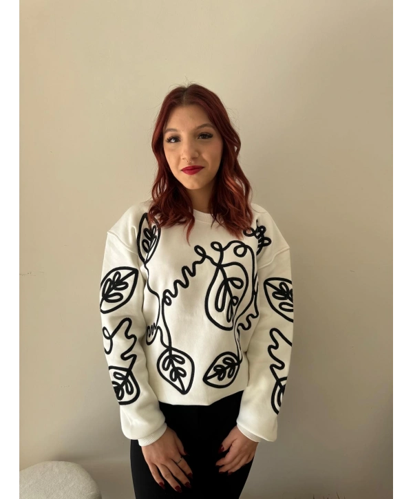 NAKIŞLI SWEAT BEYAZ