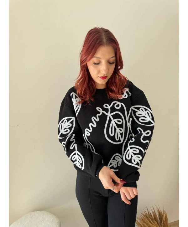 NAKIŞLI SWEAT SİYAH