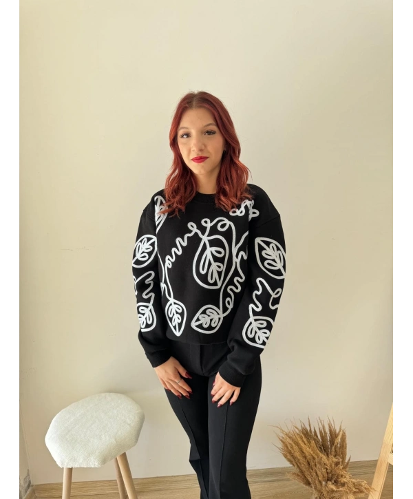 NAKIŞLI SWEAT SİYAH