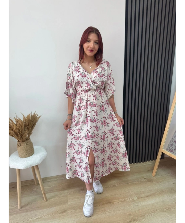 PEMBE ÇİÇEKLİ ELBİSE