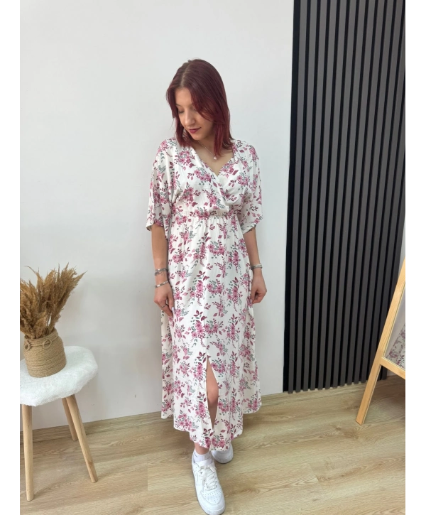 PEMBE ÇİÇEKLİ ELBİSE