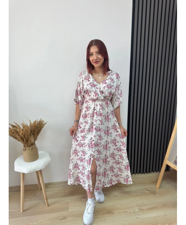 PEMBE ÇİÇEKLİ ELBİSE