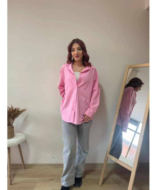 PEMBE OVERSİZE BASIC GÖMLEK