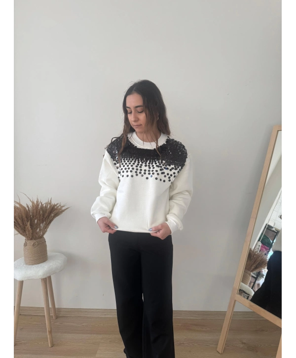 PUL DETAYLI SWEAT BEYAZ
