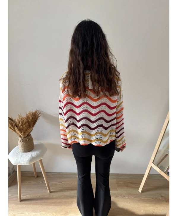 RENKLİ ZİKZAKLI KAZAK (BEYAZ)