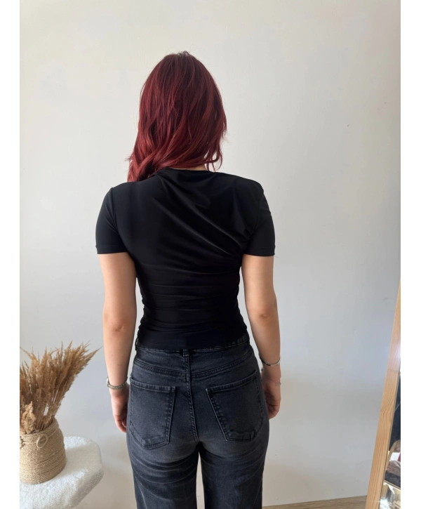 SİYAH KISA KOLLU SANDY BLUZ