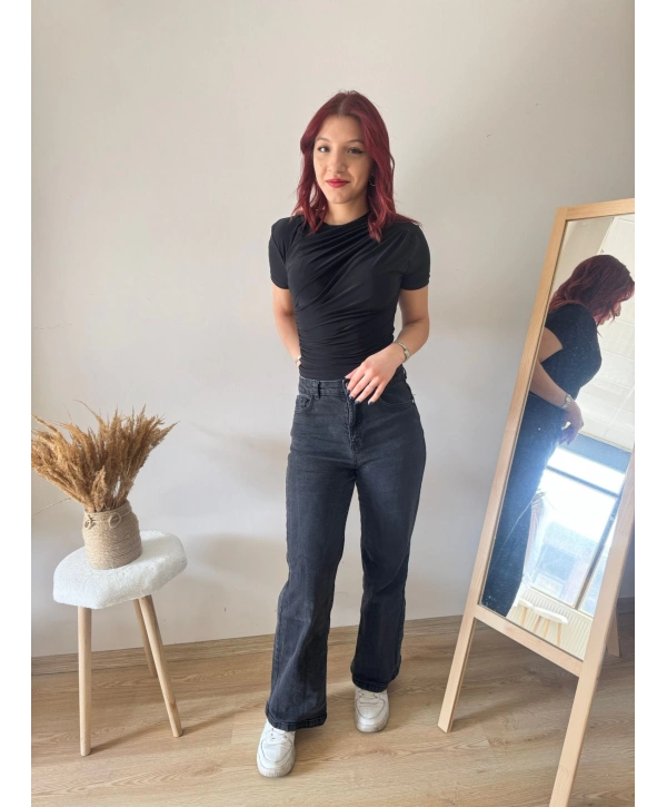 SİYAH KISA KOLLU SANDY BLUZ