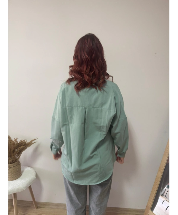 SU YEŞİLİ OVERSİZE BASIC GÖMLEK