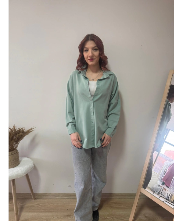 SU YEŞİLİ OVERSİZE BASIC GÖMLEK