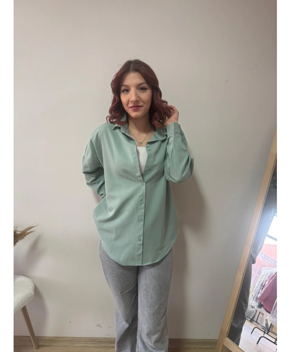 SU YEŞİLİ OVERSİZE BASIC GÖMLEK