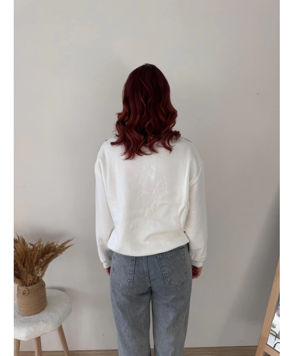 TÜL VE PUL İŞLEMELİ ÇİÇEKLİ SWEAT MAVİ