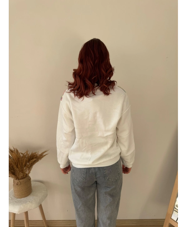 TÜL VE PUL İŞLEMELİ ÇİÇEKLİ SWEAT RENKLİ