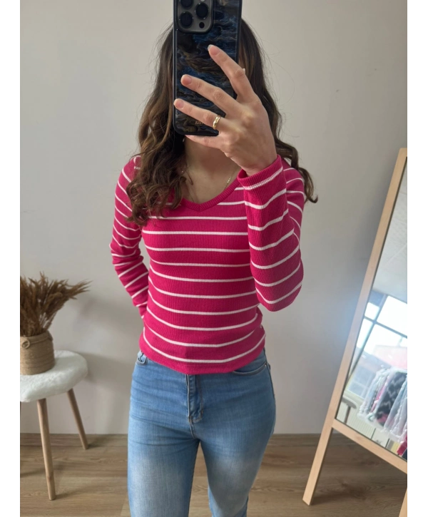 V YAKA PEMBE KAŞKORSE BLUZ