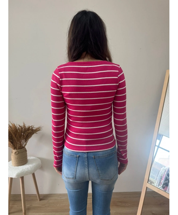 V YAKA PEMBE KAŞKORSE BLUZ