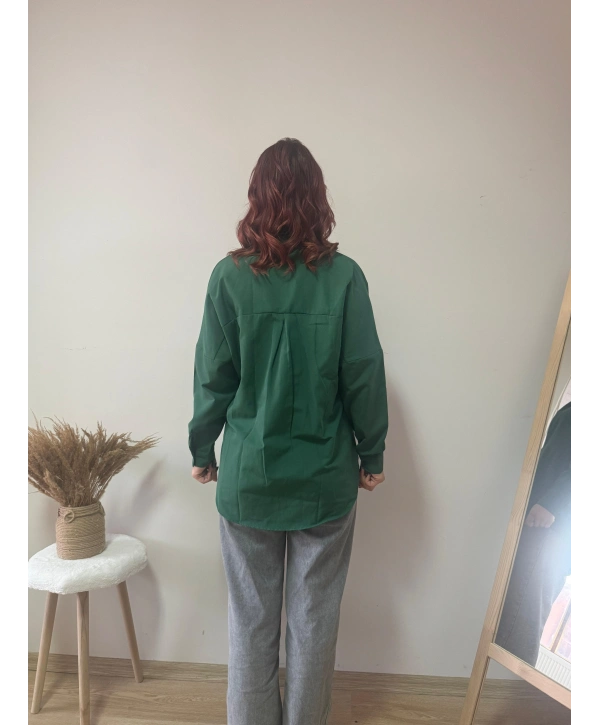 ZÜMRÜT YEŞİLİ OVERSİZE BASIC GÖMLEK