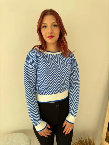 MAVİ BEYAZ ZİKZAKLI KAZAK