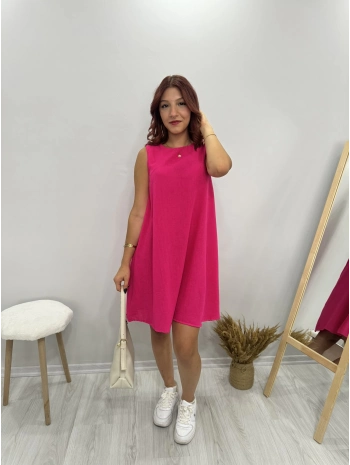 PEMBE KETEN ELBİSE