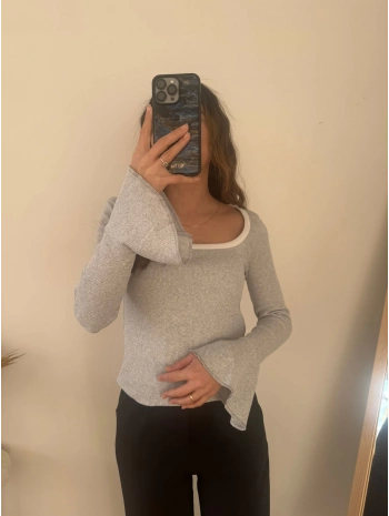İSPANYOL KOL KAŞKORSE BLUZ GRİ