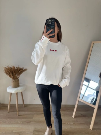 KALP NAKIŞLI SWEAT BEYAZ