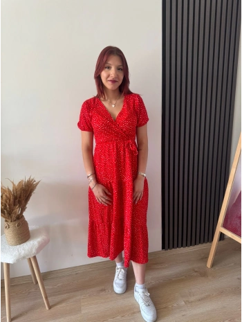 KIRMIZI BENEKLİ ELBİSE