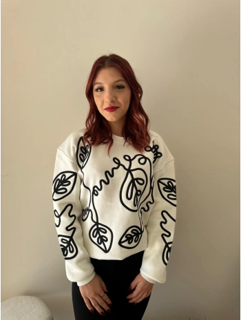 NAKIŞLI SWEAT BEYAZ