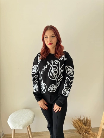NAKIŞLI SWEAT SİYAH