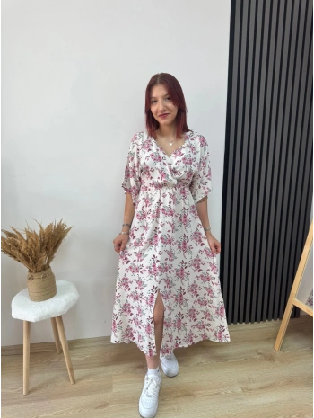 PEMBE ÇİÇEKLİ ELBİSE