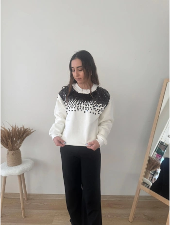 PUL DETAYLI SWEAT BEYAZ