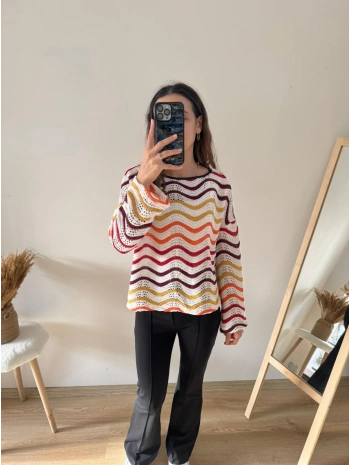 RENKLİ ZİKZAKLI KAZAK (BEYAZ)