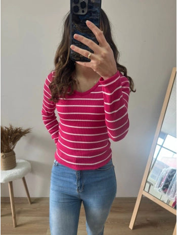 V YAKA PEMBE KAŞKORSE BLUZ