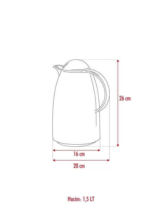 1.5 LT Isı Yalıtımlı Çay Ve Soğuk Su Termosu Füme (12 Saat Sıcak Tutar& İçi Camdır)