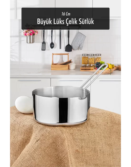 14 Cm Orta Boy Lüx Paslanmaz Çelik Sütlük & Sosluk & Kaçerola