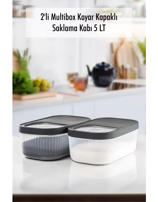 2Li 10 LT Multibox Kayar Kapaklı Saklama Kabı & Erzak Kabı & Toz Ve Tablet Deterjan Kutusu