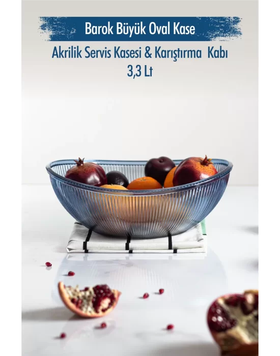 Akrilik Barok Mürdüm Büyük Oval Meyve & Salata Kasesi & Karıştırma Kabı / 3,3 Lt  (CAM DEĞİLDİR)