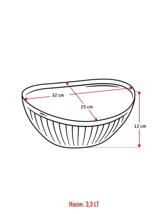 Akrilik Barok Mürdüm Büyük Oval Meyve & Salata Kasesi & Karıştırma Kabı / 3,3 Lt  (CAM DEĞİLDİR)