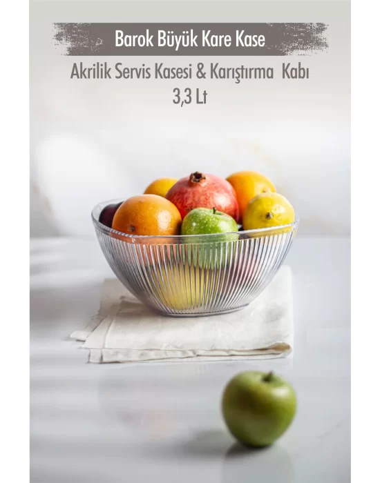 Akrilik Barok Lacivert Büyük Kare Meyve & Salata Kasesi & Karıştırma Kabı / 3,3 Lt  (CAM DEĞİLDİR)