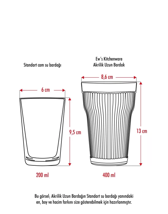 Akrilik Mürdüm 6lı Uzun Bardak & Su Meşrubat Bardağı 400 ml ( Cam Değildir )