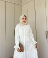 Bollo Büzgü Detay Elbise - Beyaz