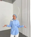 Düğmeli Nurs Gömlek -Mavi