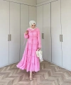Ümma Şifon Elbise -Pembe