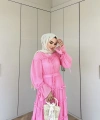 Ümma Şifon Elbise -Pembe